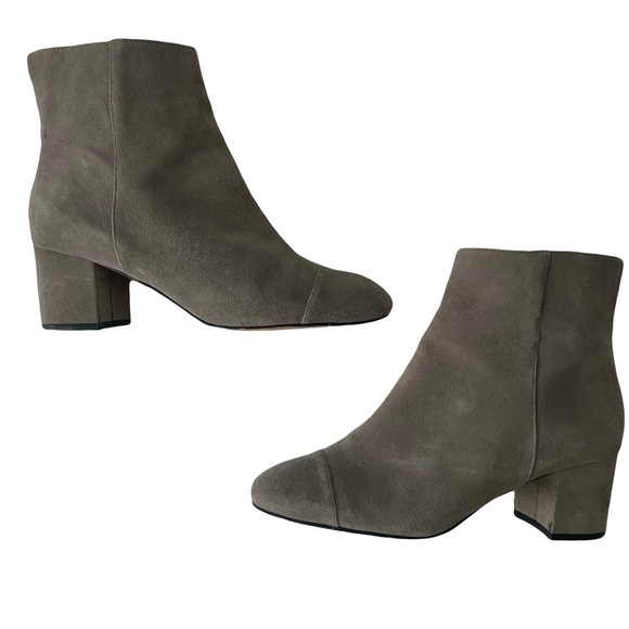 HALOGEN Nordstrom Taupe Grey CADE Suede Booties Boots Women’s Size 8.5M - Picture 1 of 11